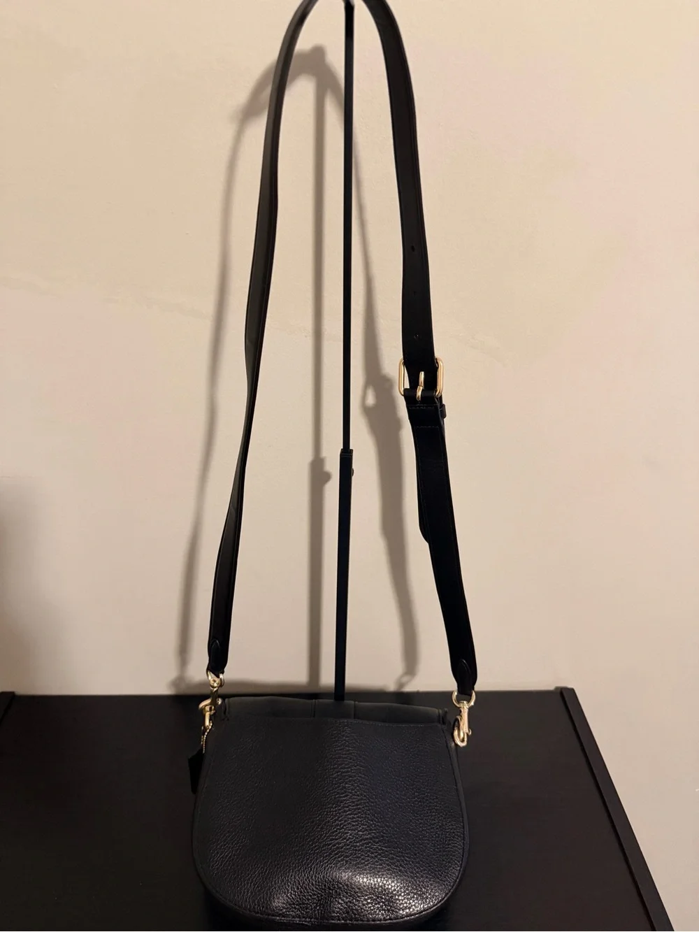 Coach Black Pebbled Leather Brooke Saddle Bag with Gold Coach Emblem